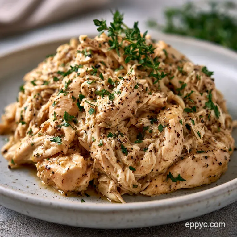A mound of juicy white meat on a slate platter, accented by bright green parsley and a drizzle of olive oil.