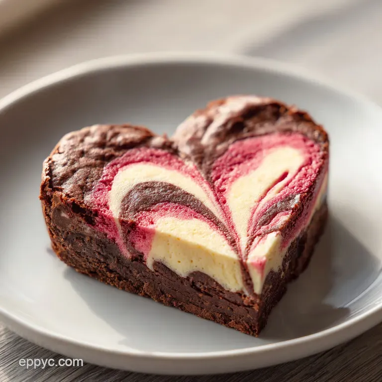 Heart Shaped Brownie with Raspberry Swirl Cheesecake