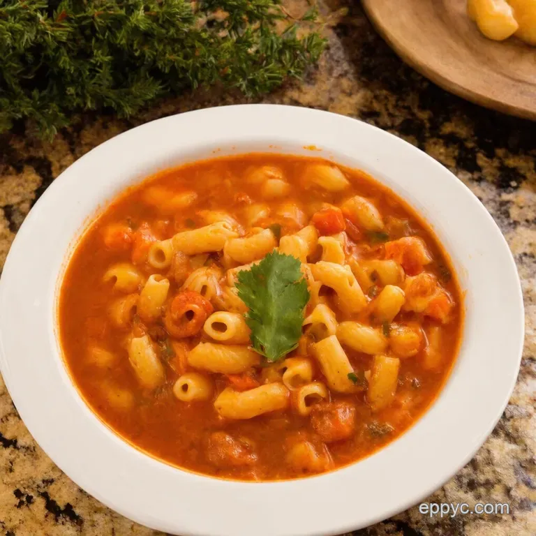 Hearty Pasta e Fagioli Soup presentation