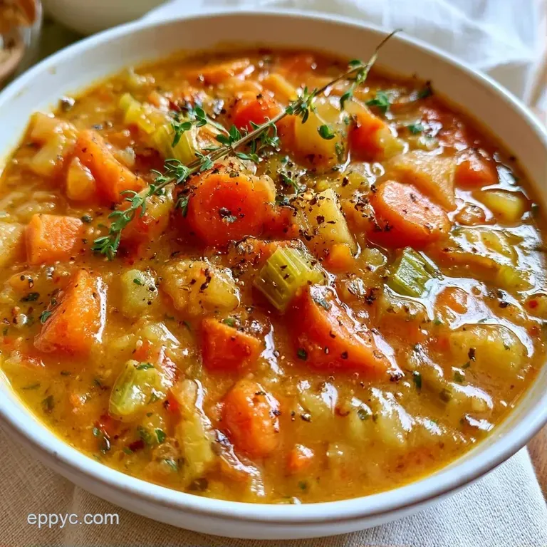 Colorful vegetable stew in a white ceramic bowl, paired with a slice of toasted sourdough on a rustic wooden table.