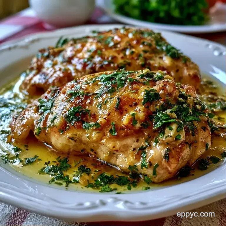 Slices of juicy white meat chicken topped with fresh herbs on a white ceramic plate with a side of steamed carrots.