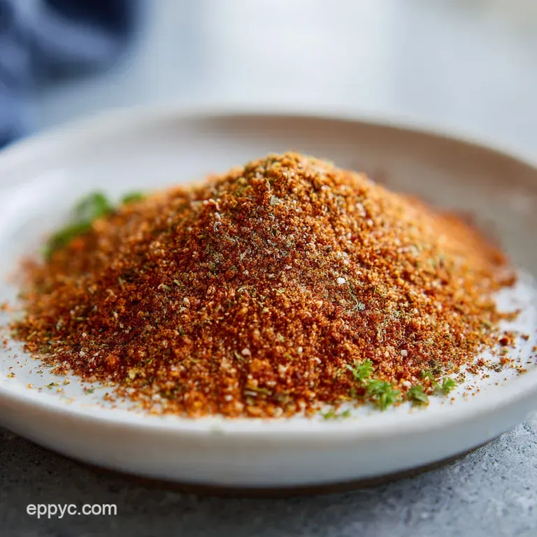 Pile of warm, reddish-brown taco seasoning mix. The rustic texture shows coarse ground spices ready to add a Southwestern ...
