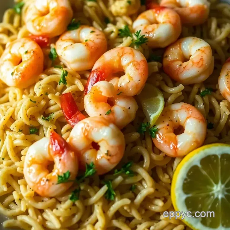 Lemon Garlic Shrimp with Orzo & Feta presentation