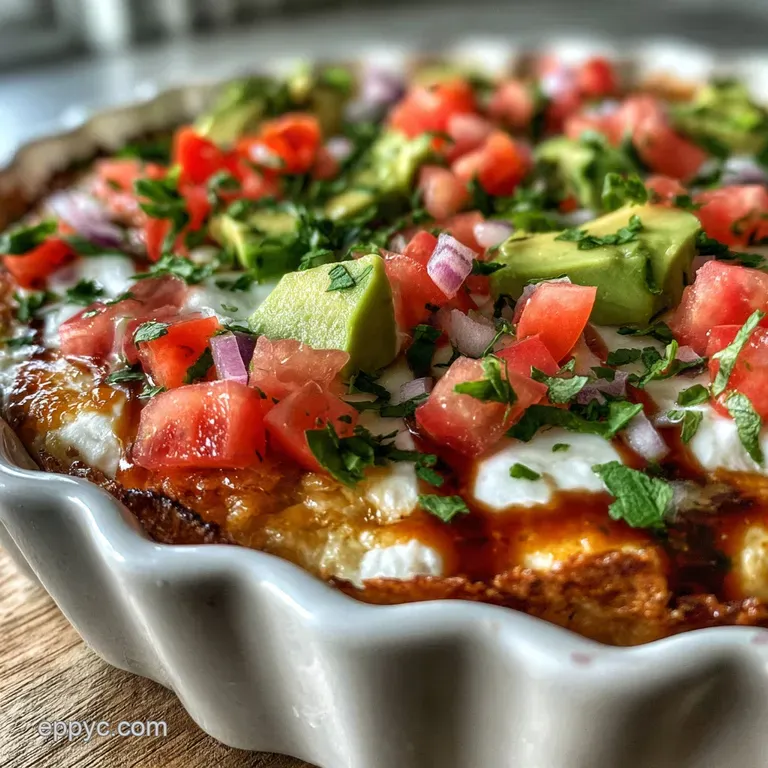 Individual serving of Mexican dip, showcasing the distinct colorful layers, garnished with cilantro and a lime wedge.