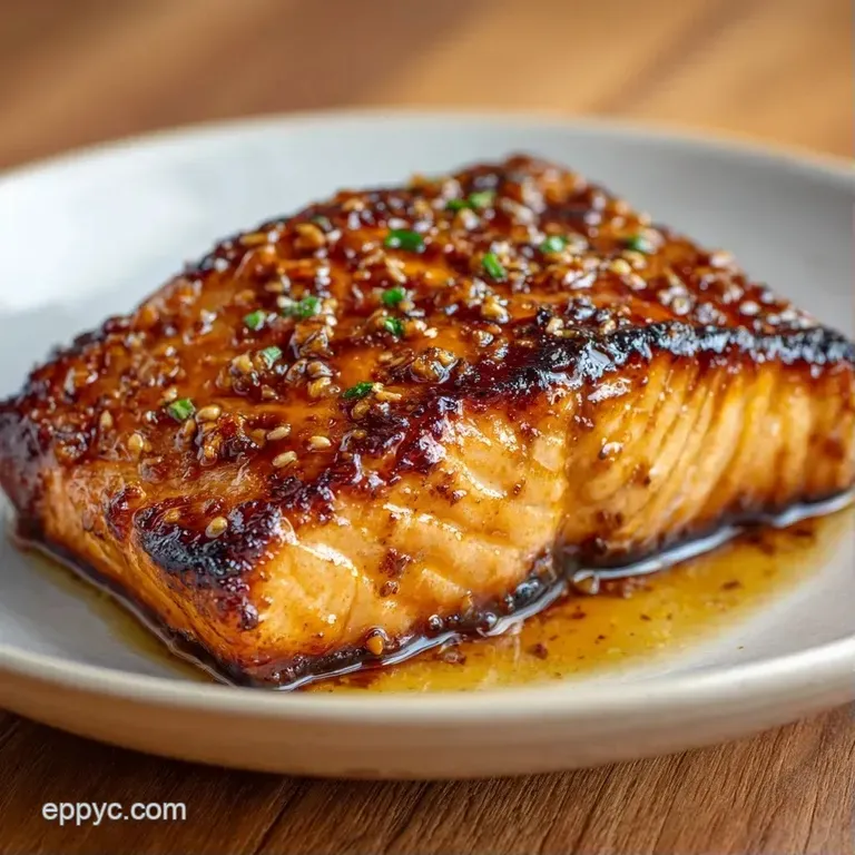 Glazed pink salmon fillet resting on vibrant steamed bok choy, garnished with toasted sesame seeds and scallions.
