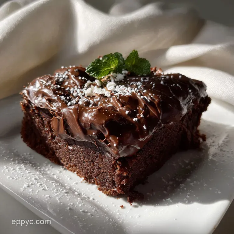 Slice of chocolate cake on a white plate, the velvety crumb visible next to smooth, dark frosting, a simple and elegant de...