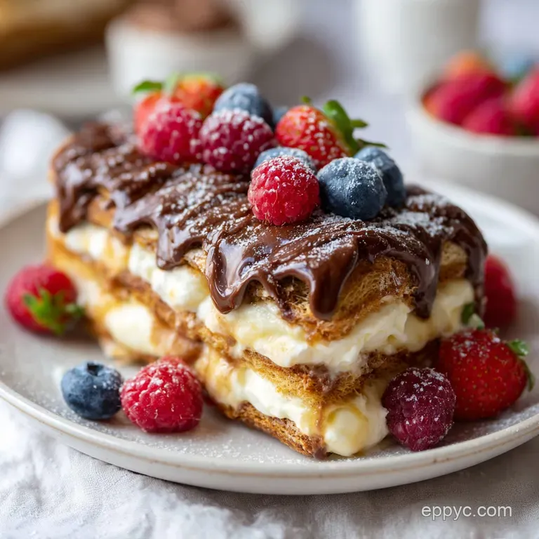 A neat slice reveals smooth vanilla pudding nestled between crisp graham crackers, topped with glossy chocolate.