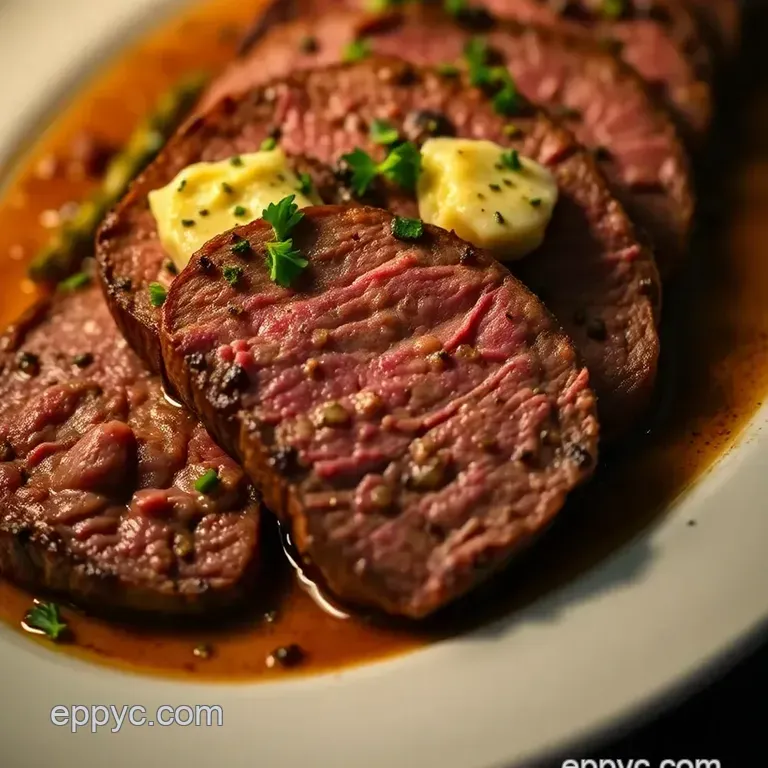 Perfectly Pan-Seared Beef Tenderloin with Herb Butter presentation
