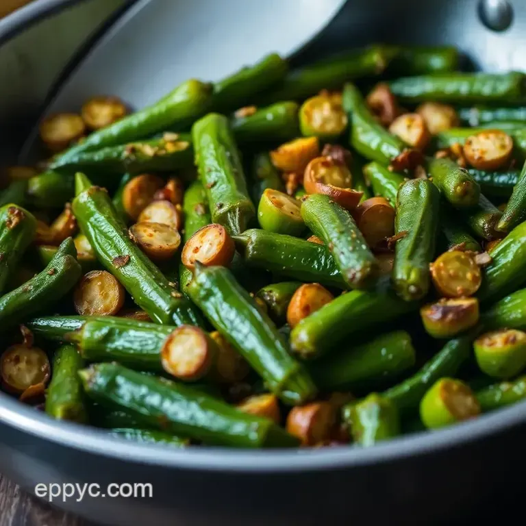 Perfectly Pan-Seared Okra with Garlic & Spices presentation