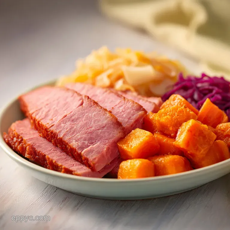 An elegant plate featuring a thick slice of tender beef, bright green cabbage, and a glossy, dark brown reduction.