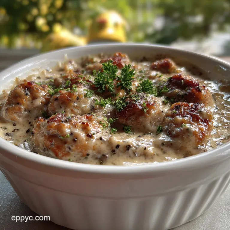Silky sausage gravy artfully ladled over a split, buttery biscuit. Freshly cracked black pepper adds a hint of spice and v...