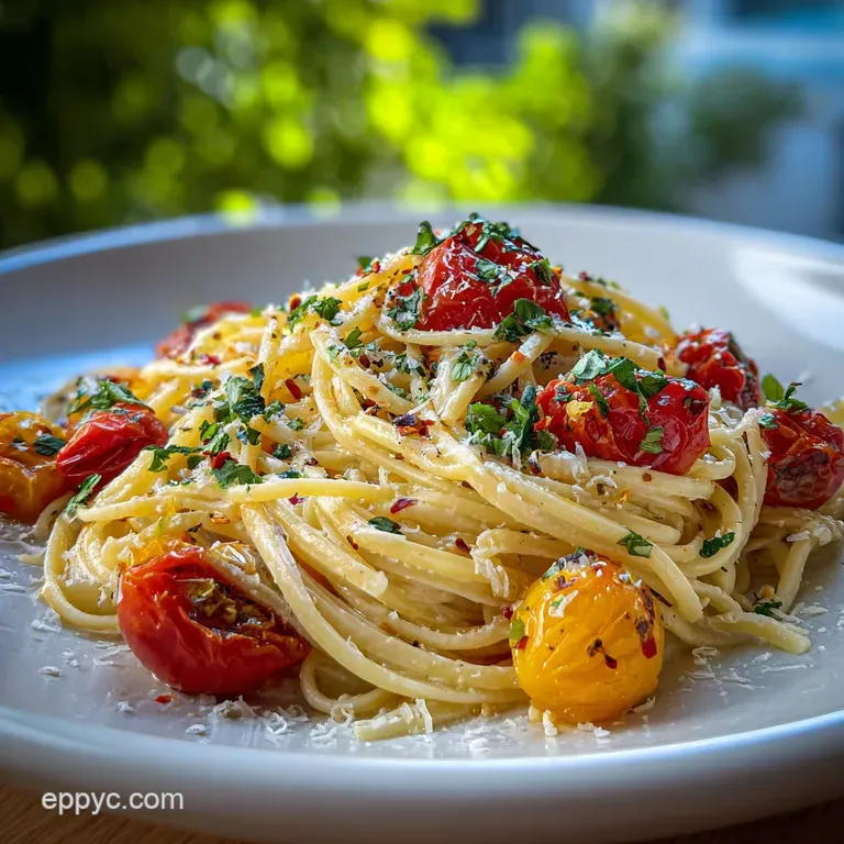 A twirled forkful of glossy pasta and succulent shrimp, bathed in creamy sauce. Garnished with fresh parsley on a white pl...
