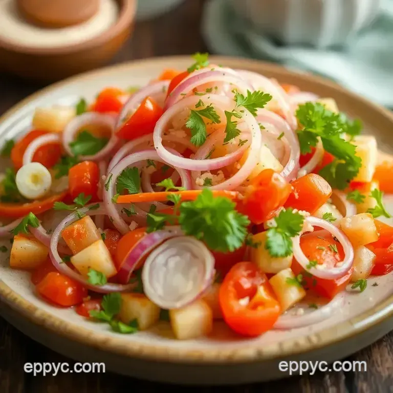 Quick Onion Salad with Fresh Veggies presentation
