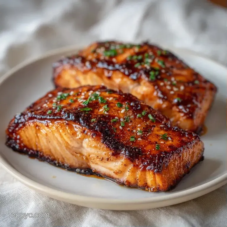 Glazed salmon fillet resting on steamed bok choy and jasmine rice, garnished with fresh sliced green onions.