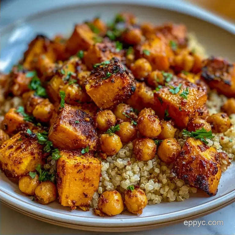 Roasted Sweet Potato Quinoa Bowl with Chickpeas