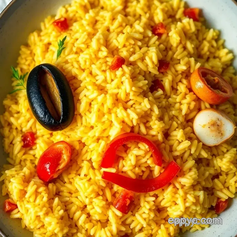 Saffron-Infused Calasparra Rice with Seafood presentation