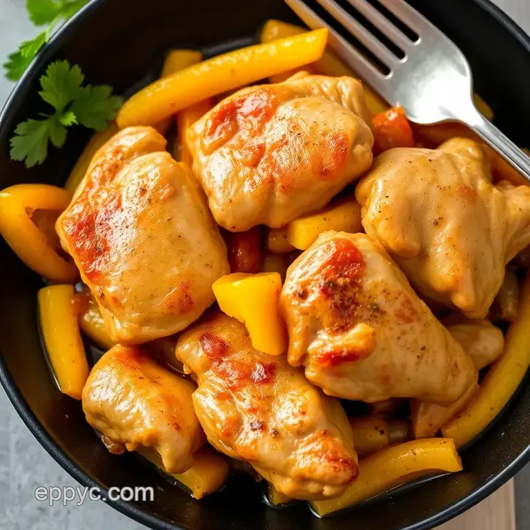 Sautéed Chicken with Spicy Yellow Peppers presentation