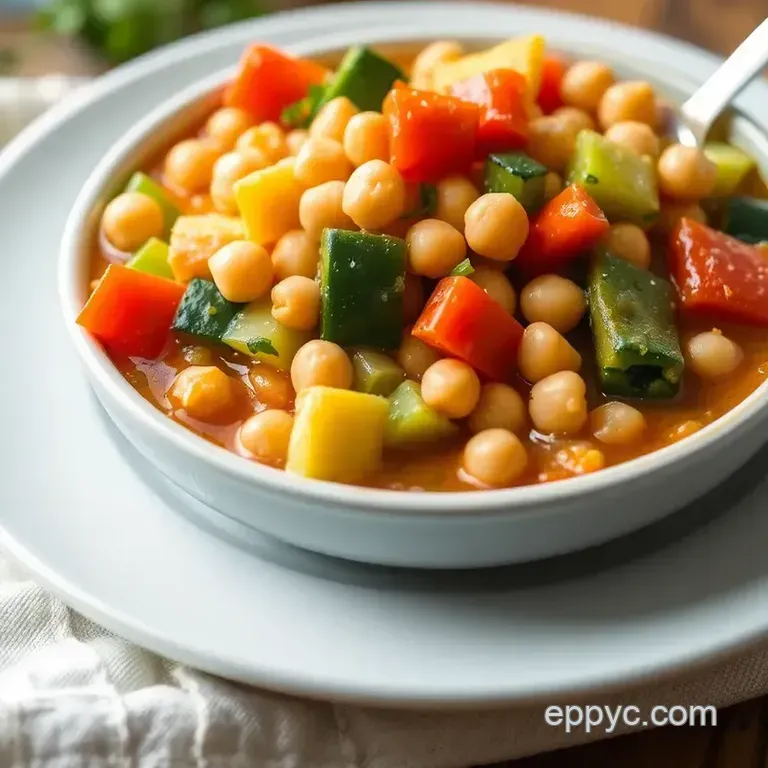 Sautéed Chickpea Soup with Fresh Veggies presentation