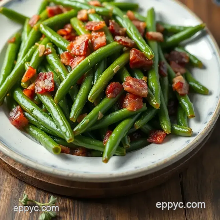 Sauteed Green Beans with Bacon Flavor presentation