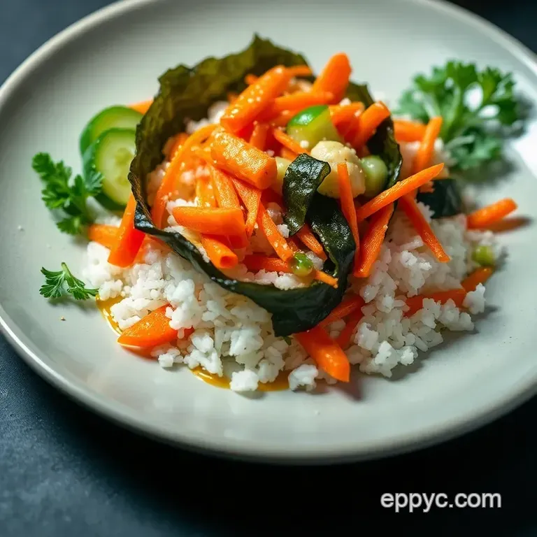 Savory Seaweed Wraps with Fresh Vegetables and Protein presentation