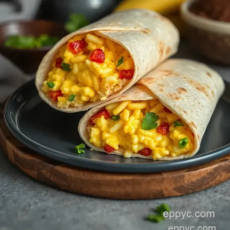 Scramble Eggs High-Protein Breakfast Burritos presentation