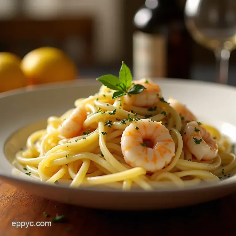 Silky Seafood Linguine Alfredo with a Hint of Lemon Zest presentation