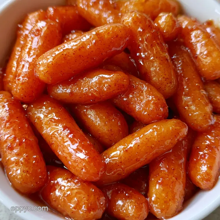 Symmetric pile of glazed orange carrots on a white platter, garnished with a sprinkle of fresh green parsley.