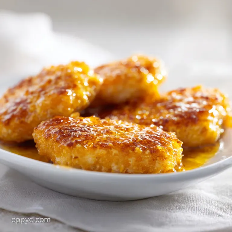 Tender chicken strips coated in a thick amber glaze served on a white plate with a side of vibrant steamed broccoli.