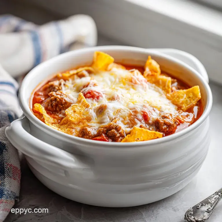 Vibrant orange stew in a white bowl, garnished with fresh cilantro, sliced avocado, and a sprinkle of cotija cheese.