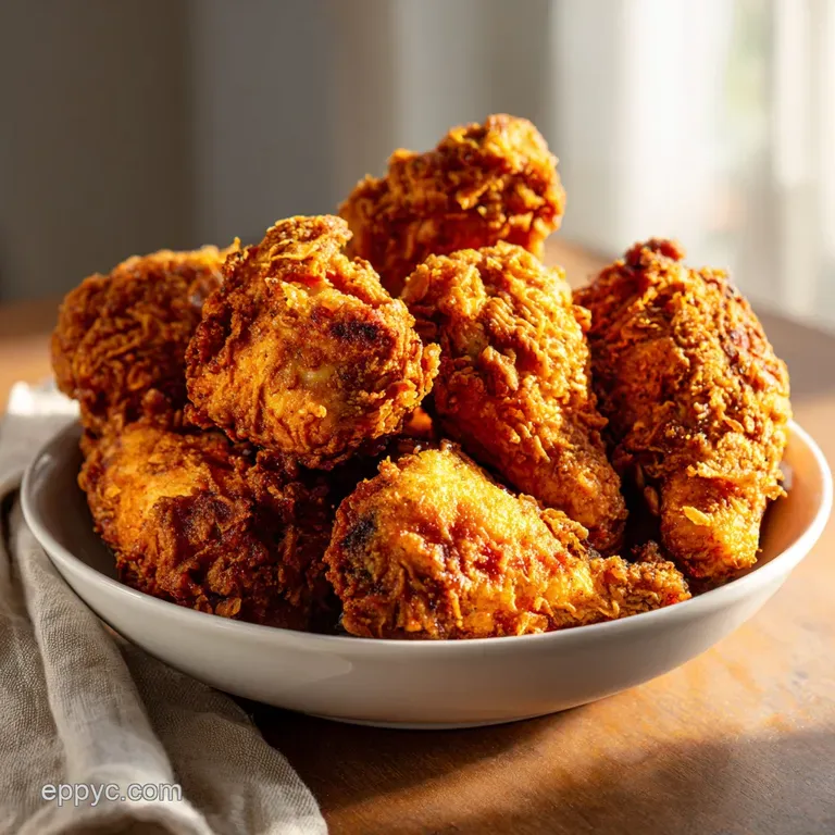 A generous platter of perfectly fried chicken, boasting a rich, amber hue and inviting texture.