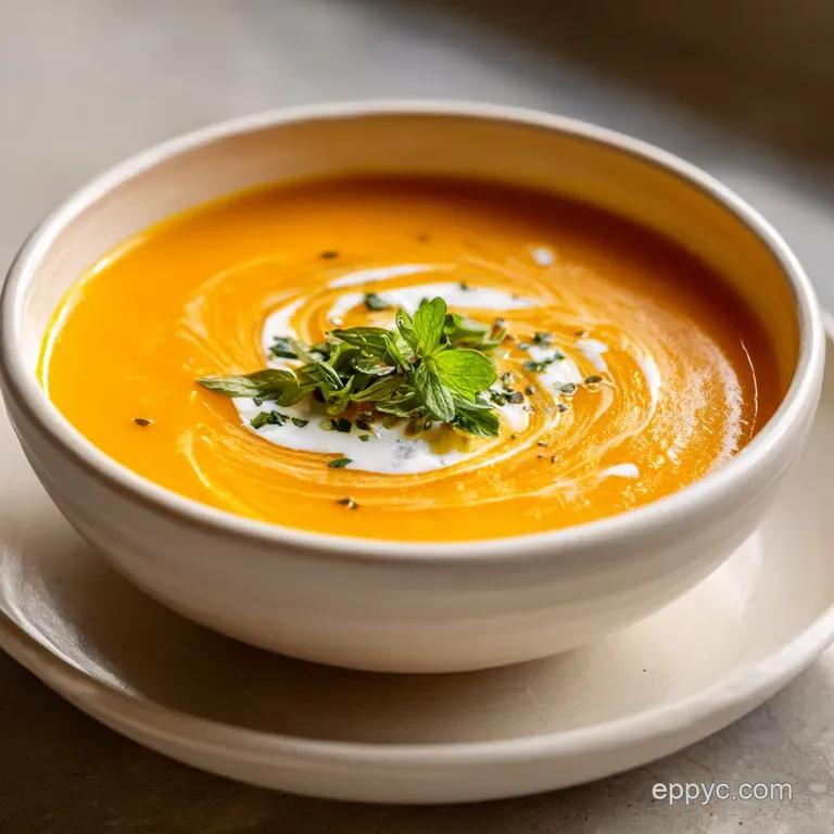 Elegant bowl filled with steamy potato soup, artfully garnished with fresh herbs and a swirl of cream for a restaurant-wor...