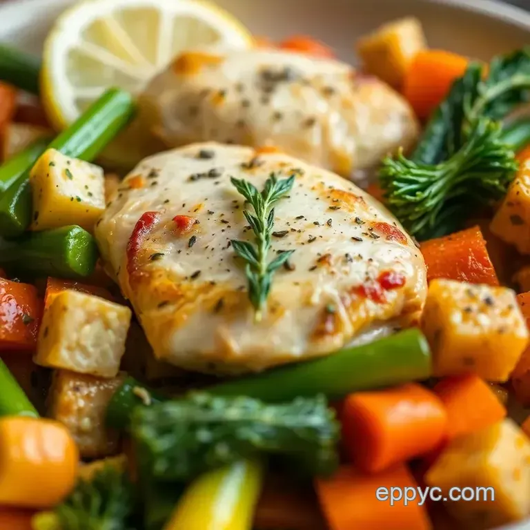 Speedy Lemon-Herb Roast Chicken & Root Veggies presentation