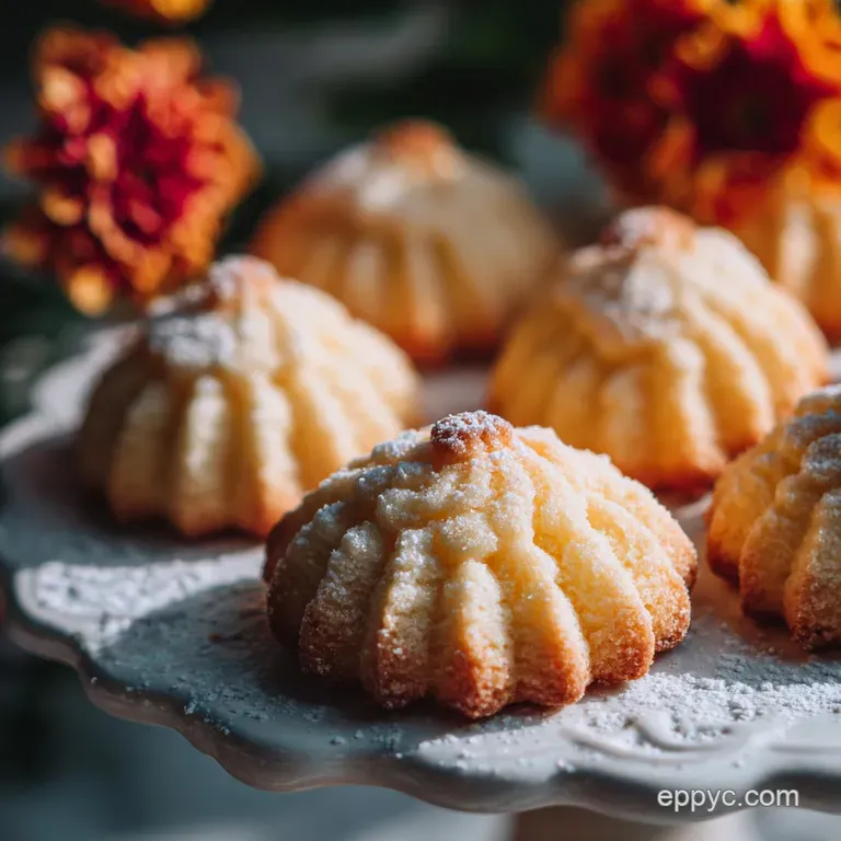 Stack of intricately shaped spritz cookies, their buttery surfaces gleaming, presented on a delicate floral plate, ready f...
