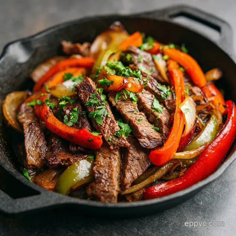 A rustic wooden board laden with colorful fajita components, garnished with fresh cilantro and lime wedges.