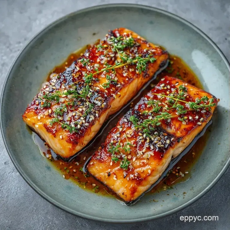 Pan-seared salmon fillet topped with sesame seeds and sliced green onions next to steamed bok choy and white rice.
