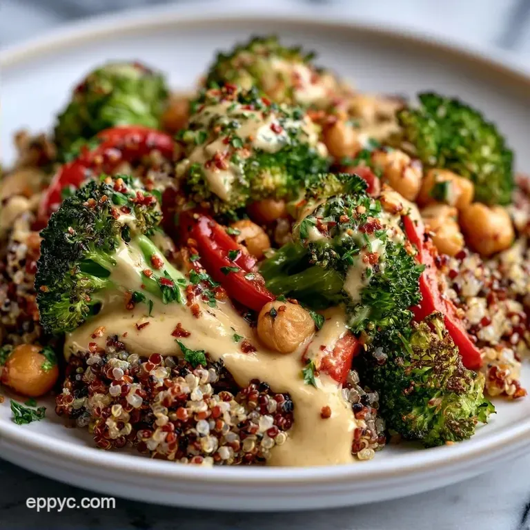 Roasted Tahini Green Veggie Quinoa Bowl