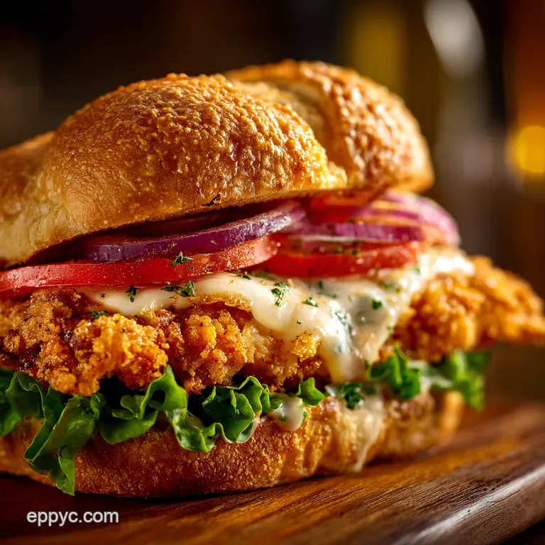 The Crispy Crown Jewel Ultimate Chicken Cordon Bleu Sandwich presentation