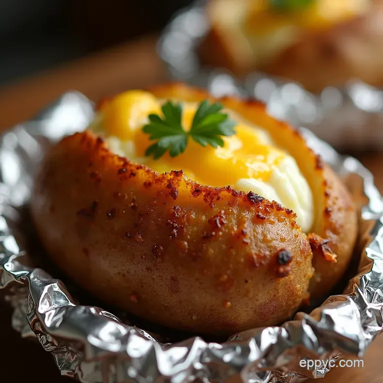The Ultimate Crispyskinned Baked Potato in Foil presentation