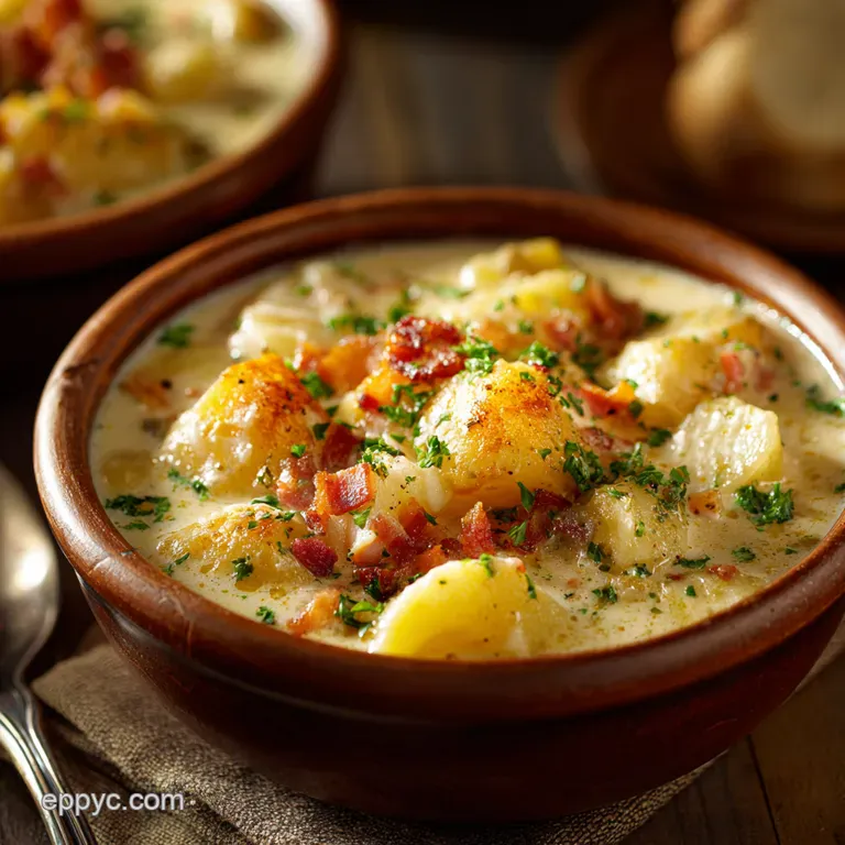 Ultimate Smoked Bacon and Creamy Potato Chowder presentation