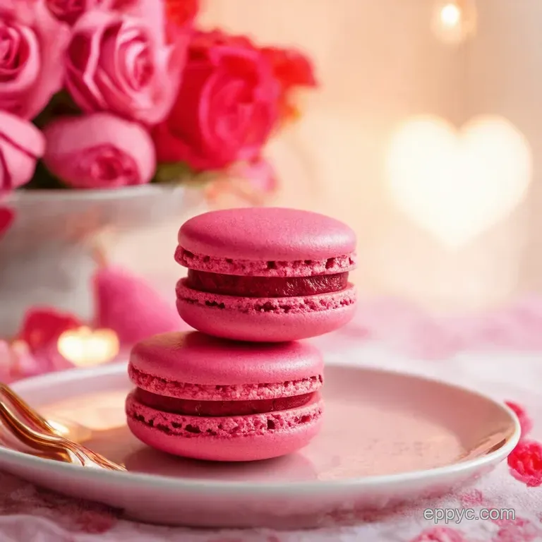 Valentines Raspberry Rose Macarons presentation
