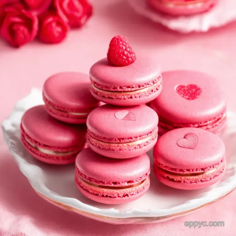 Valentines Raspberry Rose Macarons