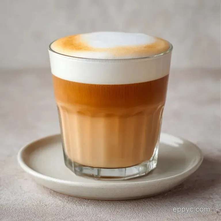 Frothy coffee in a ceramic cup beside a small bowl of toasted almonds on a rustic wooden tray with a linen napkin.