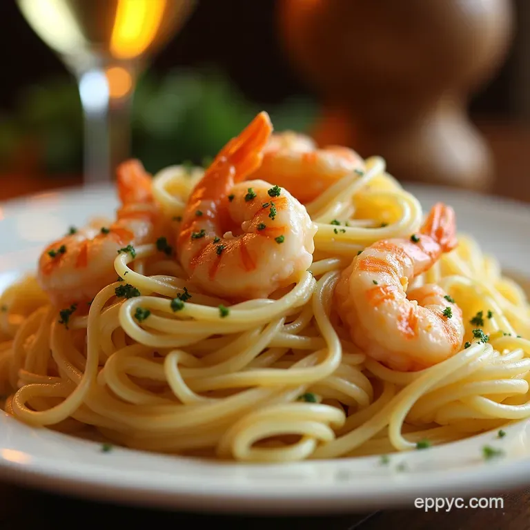 The Velvety Dream RestaurantStyle Garlic Shrimp Fettuccine Alfredo presentation