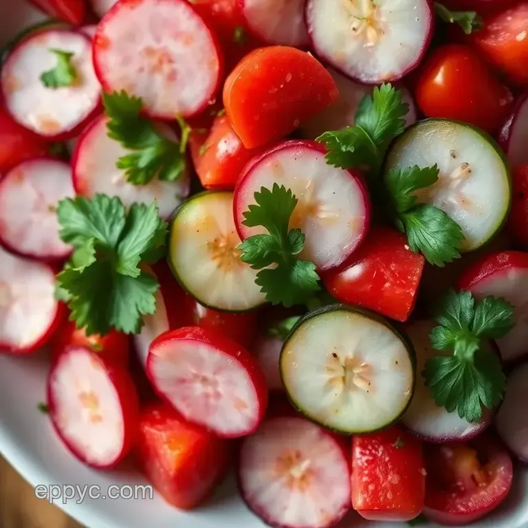 Vibrant Watermelon Radish Salad with Citrus Vinaigrette presentation
