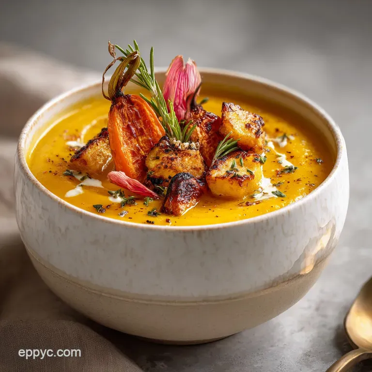 Winter Soup with Roasted Root Vegetables: Velvety Smooth
