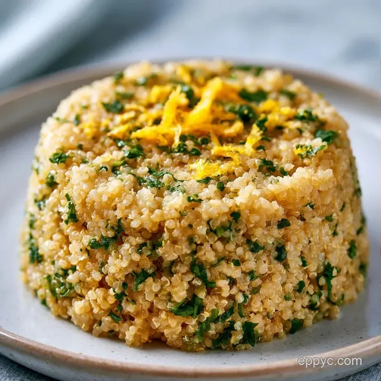 A white ceramic bowl filled with seasoned grains, colorful diced vegetables, and a drizzle of shimmering olive oil.